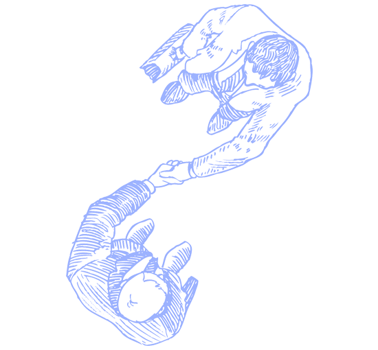 A drawing of two individuals shaking hands