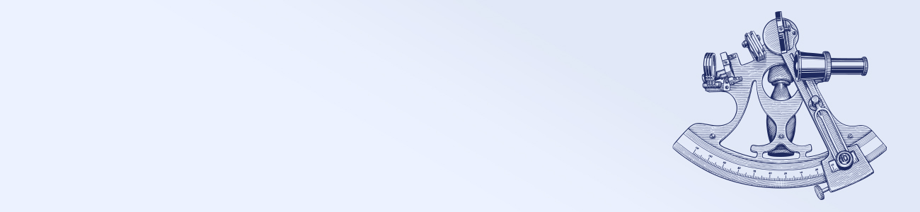 A drawing of a compass centered on a blue background